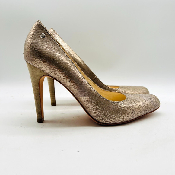 Coach Heels Womens 8 Gold Leather Shoes Stiletto Cocktail Metallic Wedding Pumps - Picture 3 of 11